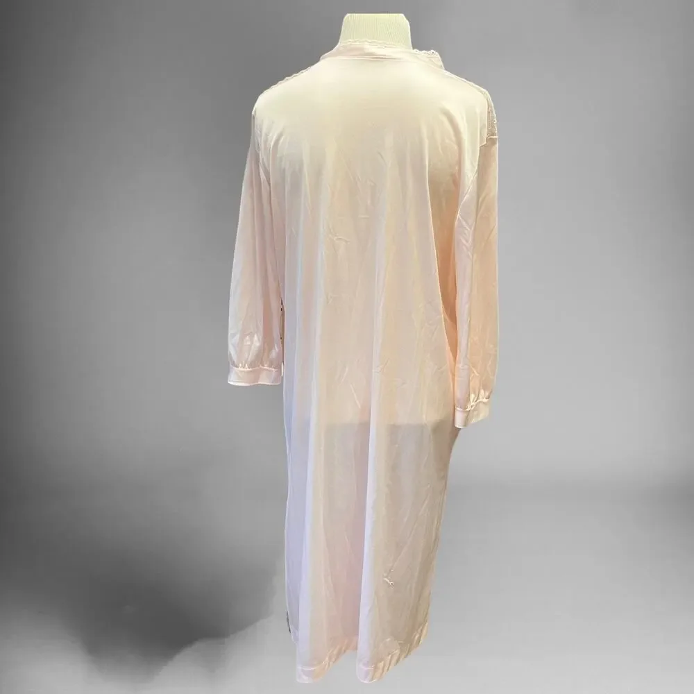 Silky Lace Rose Granny Button Down Sheer Nightgown